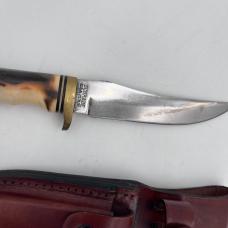 Golden Spike Knife 9 1/2" Schrade Uncle Henry w/Sheath, Stone & Staglon Handle USA