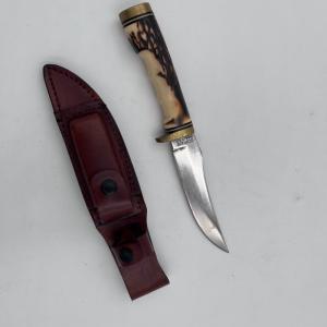 Golden Spike Knife 9 1/2" Schrade Uncle Henry w/Sheath, Stone & Staglon Handle USA
