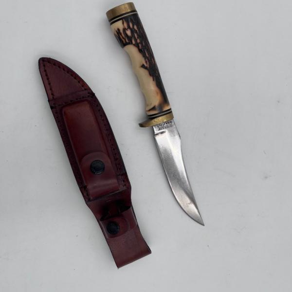 Golden Spike Knife 9 1/2" Schrade Uncle Henry w/Sheath, Stone & Staglon Handle USA