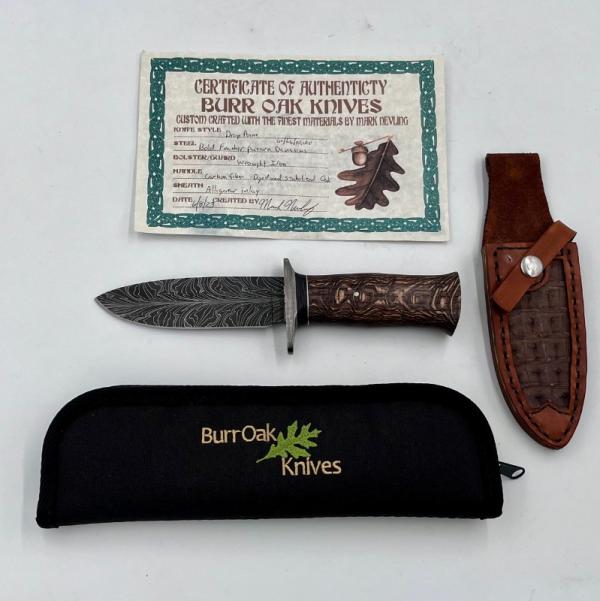Custom Feather Damascus Drop Point, Burr Oak Knives, USA Mark Nevling Custom Feather Damascus Drop Point, Burr Oak Knives, USA Mark Nevling