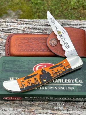 CASE XX ** 2008 HALLOWEEN PERSIMMON ORANGE PUMPKIN CARVER LARGE FOLDING HUNTER W/SHEATH ADE ONLY