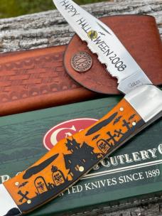 CASE XX ** 2008 HALLOWEEN PERSIMMON ORANGE PUMPKIN CARVER LARGE FOLDING HUNTER W/SHEATH ADE ONLY CASE XX ** 2008 HALLOWEEN PERSIMMON ORANGE PUMPKIN CARVER LARGE FOLDING HUNTER W/SHEATH ADE ONLY