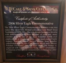 New in wooden display 2006 Case Silver Eagle Commemorative and Toothpick Set New in wooden display 2006 Case Silver Eagle Commemorative and Toothpick Set