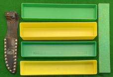 Two Empty PUMA Green and Yellow Plastic Knife Boxes and one Puma Sheath. All in Great condition. .. Two Empty PUMA Green and Yellow Plastic Knife Boxes and one Puma Sheath. All in Great condition. ..