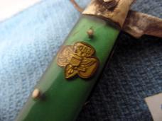 3-3/4" KUTMASTER UTICA NY SCOUT KNIFE USED GREEN SCALE YEAR UNKNOWN