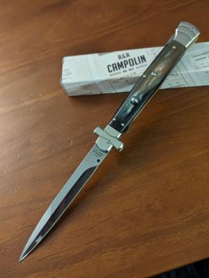  NIB 11"- 28 cm A.G.A. Campolin Brazilian Horn Maltese Automatic lockback a super beautiful stiletto