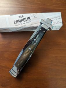  NIB 11"- 28 cm A.G.A. Campolin Brazilian Horn Maltese Automatic lockback a super beautiful stiletto