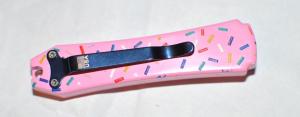 OTF Pink With Sprinkles3 1/4" Closed Mint New Lanyard Hole Pocket Clip China Well Made