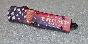 OTF Trump 2024 Artwork Well China Made 4" Closed 7" Out. Pocket Clip Glass Breaker Ballistic Pouch