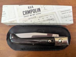 NIB A.G.A. Campolin Pattada Italian Auto in Brazilian Horn W/Pouch & Box