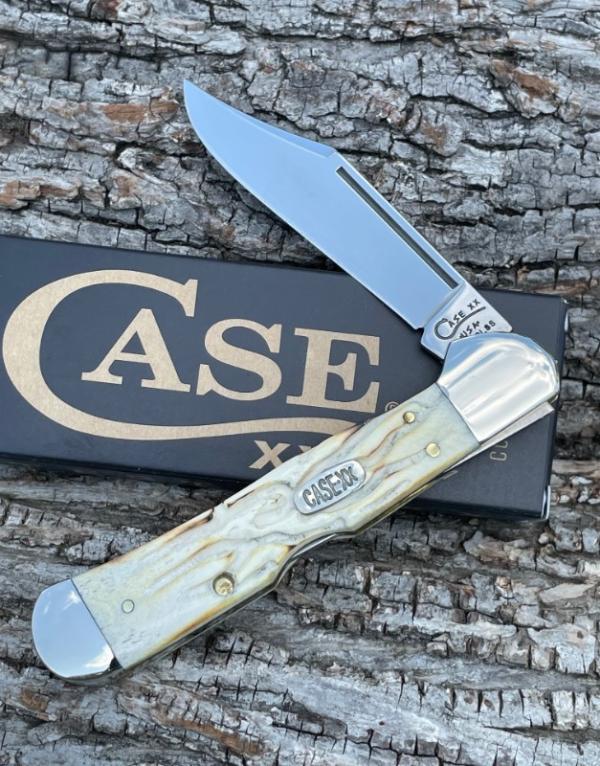 CASE XX *** 1998 BURNT WHITE BONE WORM GROOVED LARGE COPPERLOCK CASE XX *** 1998 BURNT WHITE BONE WORM GROOVED LARGE COPPERLOCK