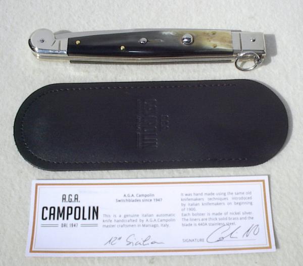 NEW AGA CAMPOLIN 12" SICILIANO FIGHTING KNIFE RING PULL BRAZILIAN HORN 4 MIL BLADE N/S BOLSTERS