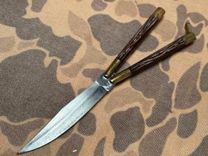 Vtg Phillipines Original Balisong Jigged bone brass 9” Butterfly knife Hand forged VINTAGE EXC
