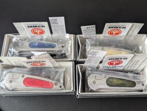 LOT OF 4 BOKER TOP LOCK II AUTOMATICS IN GREEN, RED, WHITE AND BLUE BONE MADE IN GERMANY