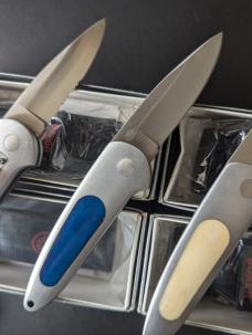 LOT OF 4 BOKER TOP LOCK II AUTOMATICS IN GREEN, RED, WHITE AND BLUE BONE MADE IN GERMANY