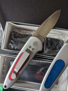 LOT OF 4 BOKER TOP LOCK II AUTOMATICS IN GREEN, RED, WHITE AND BLUE BONE MADE IN GERMANY