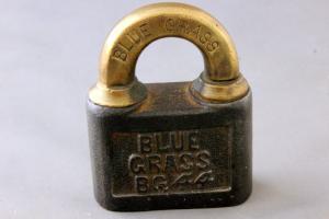 OLD, Antique Brass Lock by Blue Grass, Belknap Hardware, Louisville, Kentucky, Free Shipping