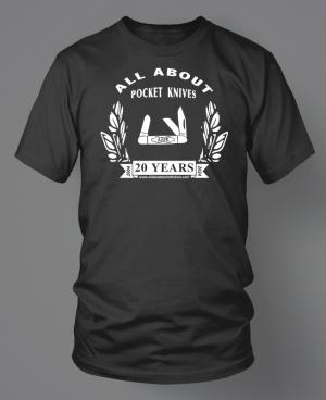 20 Year Anniversary - Black All About Pocket Knives (AAPK) T-Shirt - High Quality 6 oz Cotton