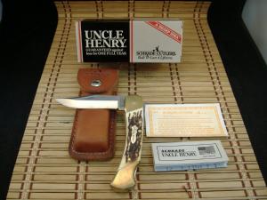 SCHRADE UNCLE HENRY LB8 PAPA BEAR U.S.A MADE MINT VINTAGE LARGE LOCKBACK KNIFE SHEATH, PAPERS & BOX