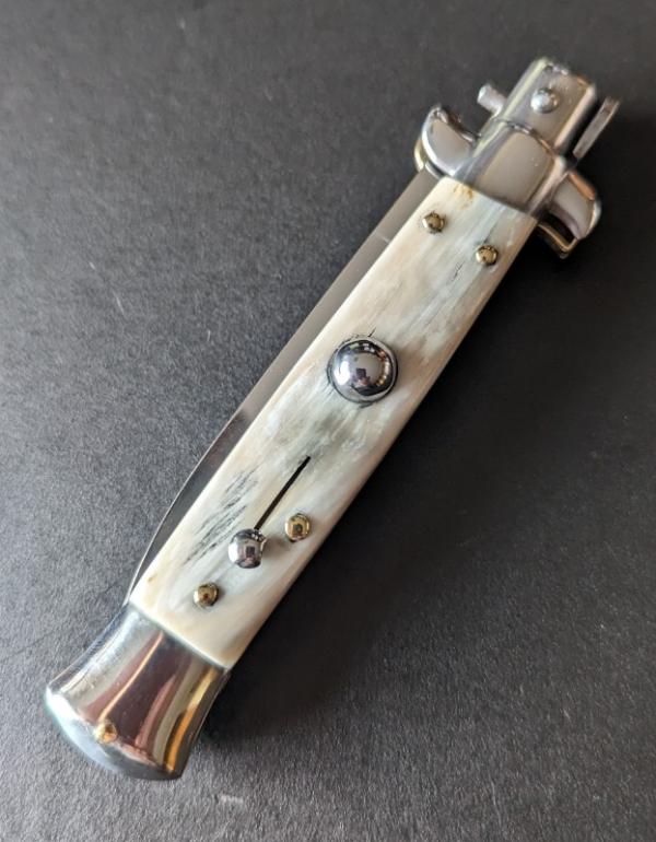 RARE NOS GIOVANNI BELTRAME 20CM-8 INCH FLAT BLADE STILETTO IN BRAZILIAN HONEY HORN RARE NOS GIOVANNI BELTRAME 20CM-8 INCH FLAT BLADE STILETTO IN BRAZILIAN HONEY HORN