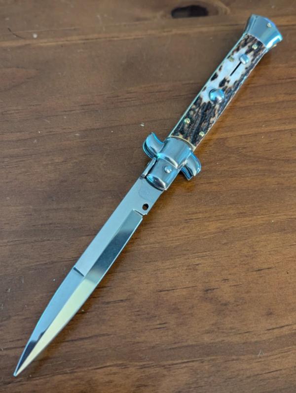 FRANK BELTRAME 23CM 9" BAYONET STILETTO STAG HORN... Snappy, Straight, 4mm Kick Spring, NICE & NEW! FRANK BELTRAME 23CM 9" BAYONET STILETTO STAG HORN... Snappy, Straight, 4mm Kick Spring, NICE & NEW!