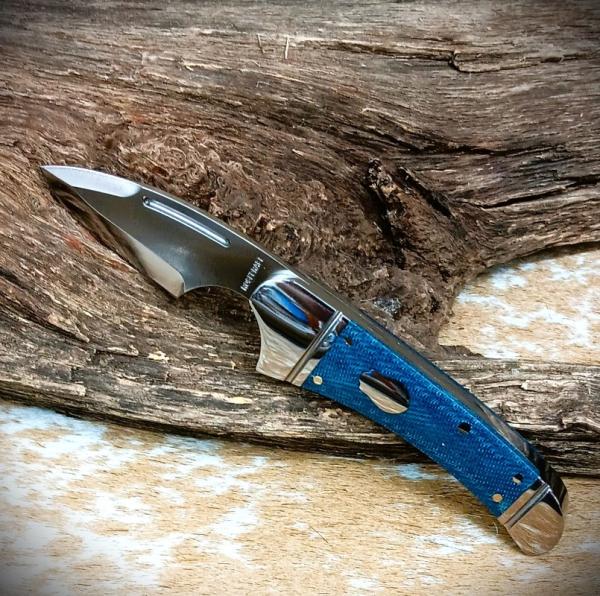 NIB RoseCraft Blades Zambezi RCT002-BM Blue Denim Micarta D2 Finger Choil Drop Point NIB RoseCraft Blades Zambezi RCT002-BM Blue Denim Micarta D2 Finger Choil Drop Point