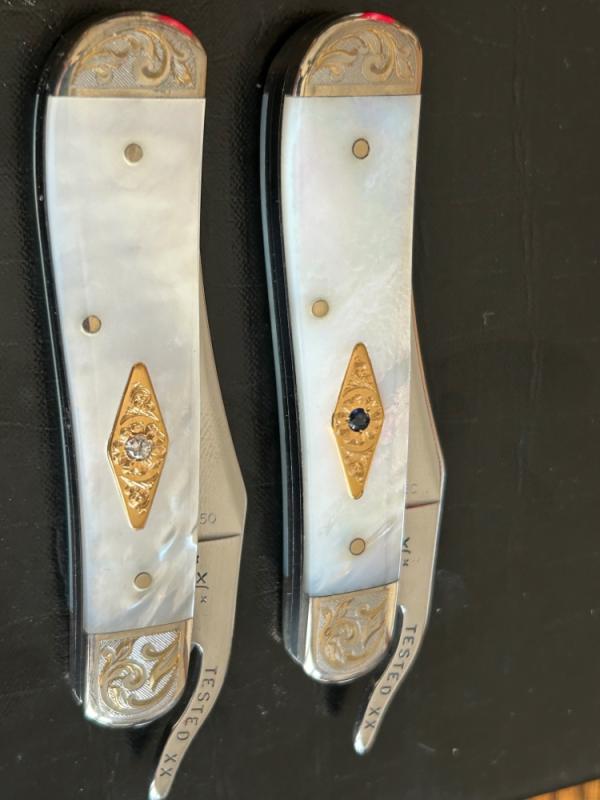 Case XX Family Jewels Pair of Russlocks Diamond and Sapphire Shepherd Hills Exclusives. RARE!