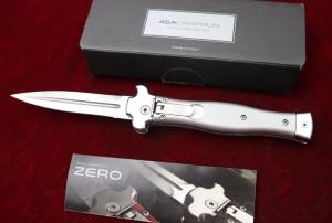 ACA ZERO - ANODIZED SILVER ALUMINUM HANDLE WITH POLISHED DAGGER BLADE