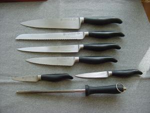 Vintage SABATIER, Made in France, 7 Pieces, Chef's Butcher Knife Set in Factory Wood Block