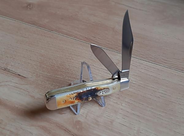 Case Small Swell Center Jack Folding Knife 65326 6.5 Bone Stag Stainless Steel Blades - New