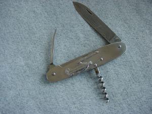 Vintage Sportman's, Damascus Blade w/Sharpening Stick & Sheath Folding Pocket Knife - MINT