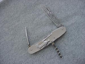 Vintage Sportman's, Damascus Blade w/Sharpening Stick & Sheath Folding Pocket Knife - MINT