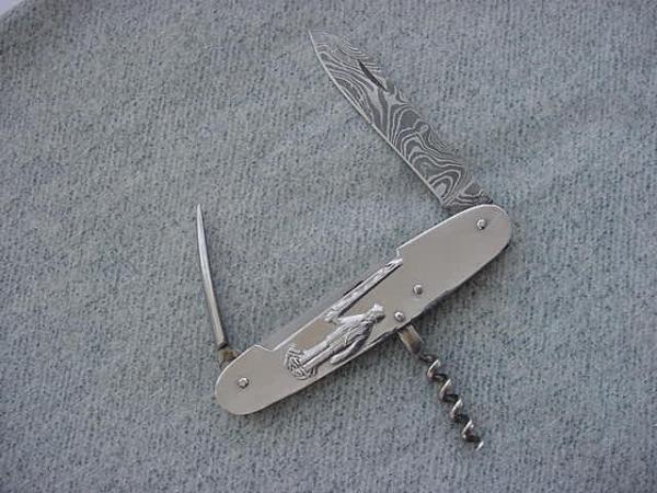 Vintage Sportman's, Damascus Blade w/Sharpening Stick & Sheath Folding Pocket Knife - MINT Vintage Sportman's, Damascus Blade w/Sharpening Stick & Sheath Folding Pocket Knife - MINT