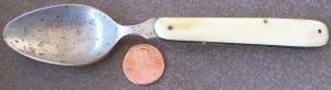 Folding nickel silver SPOON from Picnic or Campaign set with bone handle unmarked