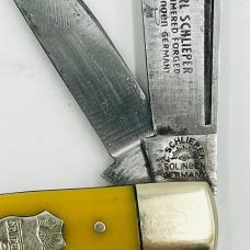 EARLY CARL SCHLIEPER/GERMAN EYE (#350Y) YELLOW "MDM STOCKMAN" POCKET KNIFE (25) EARLY CARL SCHLIEPER/GERMAN EYE (#350Y) YELLOW "MDM STOCKMAN" POCKET KNIFE (25)