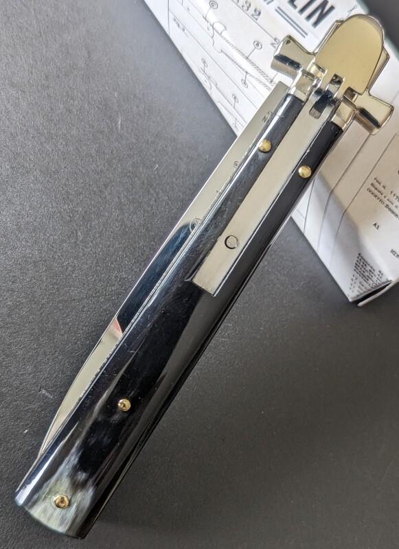 NIB AGA CAMPOLIN BRAZILIAN HORN DOMINUS 23CM-9"-23cm BAYONET LEVER ACTION AUTOMATIC STILETTO NIB AGA CAMPOLIN BRAZILIAN HORN DOMINUS 23CM-9"-23cm BAYONET LEVER ACTION AUTOMATIC STILETTO