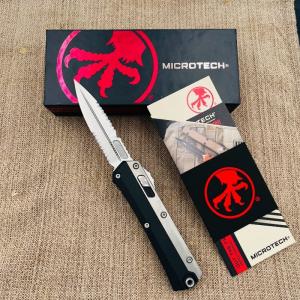 Microtech 184-12 Glykon Bayonet - Black Handle - Bead Blast Overlay - Stonewashed Blade