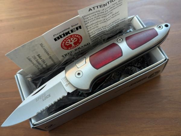 ORIGINAL GERMAN MADE 1990'S BOKER SPEED LOCK AUTOMATIC 707RB RED BONE SERRATED NIB ORIGINAL GERMAN MADE 1990'S BOKER SPEED LOCK AUTOMATIC 707RB RED BONE SERRATED NIB