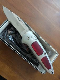 ORIGINAL GERMAN MADE 1990'S BOKER SPEED LOCK AUTOMATIC 707RB RED BONE SERRATED NIB ORIGINAL GERMAN MADE 1990'S BOKER SPEED LOCK AUTOMATIC 707RB RED BONE SERRATED NIB