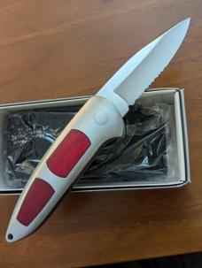 ORIGINAL GERMAN MADE 1990'S BOKER SPEED LOCK AUTOMATIC 707RB RED BONE SERRATED NIB ORIGINAL GERMAN MADE 1990'S BOKER SPEED LOCK AUTOMATIC 707RB RED BONE SERRATED NIB