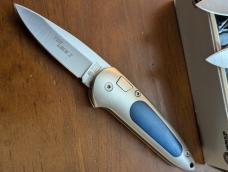 LOT OF 3 1990'S BOKER TOP LOCK II CONVERSION AUTOS IN GREEN, WHITE AND BLUE BONE MADE IN GERMANY LOT OF 3 1990'S BOKER TOP LOCK II CONVERSION AUTOS IN GREEN, WHITE AND BLUE BONE MADE IN GERMANY