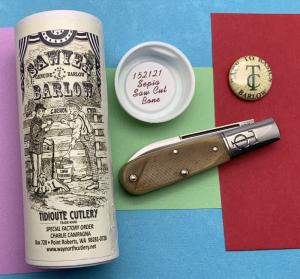 Great Eastern Cutlery Sawyer Barlow Knife New in the Tube. Sepia Saw Cut Bone. Charlie C. SFO. (GEC)