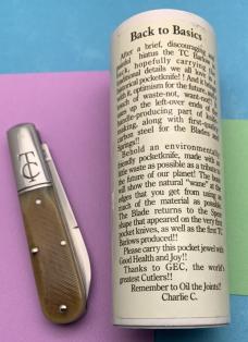 Great Eastern Cutlery Sawyer Barlow Knife New in the Tube. Sepia Saw Cut Bone. Charlie C. SFO. (GEC) Great Eastern Cutlery Sawyer Barlow Knife New in the Tube. Sepia Saw Cut Bone. Charlie C. SFO. (GEC)