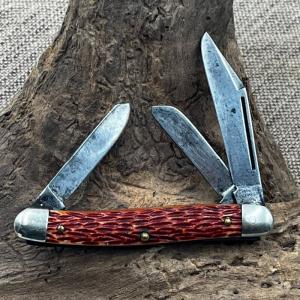 JOHN PRIMBLE BELKNAP INC Knife Made In USA 3 Blade STOCKMAN Jigged DELRIN (50)