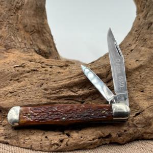 Vintage Queen Trapper USA 6140 Jigged brown bone, 2 blade folding knife (67)