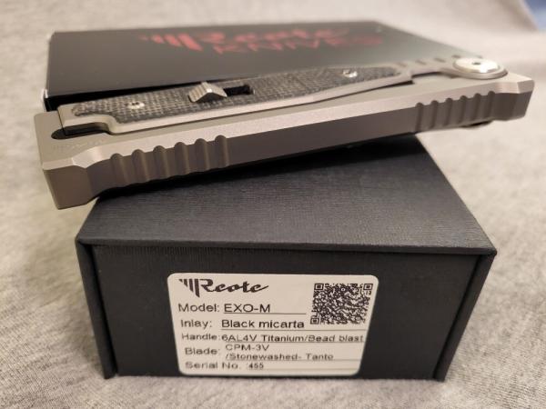 REATE EXO-M BLACK MICARTA/TITANIUM HANDLE GRAVITY KNIFE REATE EXO-M BLACK MICARTA/TITANIUM HANDLE GRAVITY KNIFE