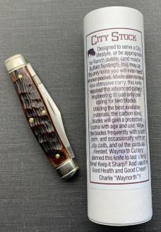 City Stock Stockman Pocket Knife. Charlie C. Special Factory Order. Dark Chestnut Jigged Bone Scales City Stock Stockman Pocket Knife. Charlie C. Special Factory Order. Dark Chestnut Jigged Bone Scales