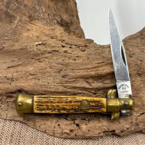 VINTAGE KISSING CRANE GERMANY KC 46 STILETTO KNIFE 3" BLADE STAG HANDLE (74)