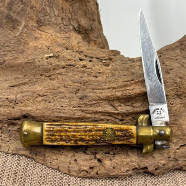 VINTAGE KISSING CRANE GERMANY KC 46 STILETTO KNIFE 3" BLADE STAG HANDLE (74) VINTAGE KISSING CRANE GERMANY KC 46 STILETTO KNIFE 3" BLADE STAG HANDLE (74)