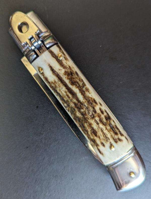 NEW OLD STOCK AKC "CLASSIC" 8inch-20cm ITALIAN SWITCHBLADE GENUINE STAG LEVERLOCK AUTOMATIC NEW OLD STOCK AKC "CLASSIC" 8inch-20cm ITALIAN SWITCHBLADE GENUINE STAG LEVERLOCK AUTOMATIC